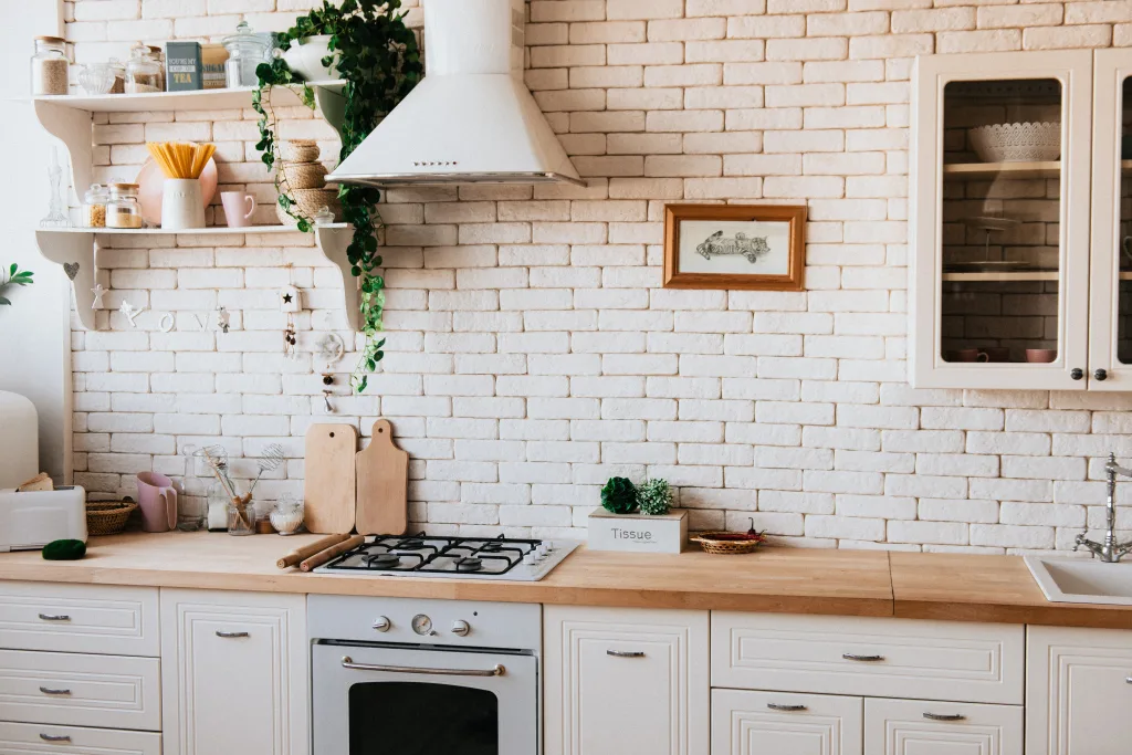 Kitchen with exhaust fan for proper ventilation and improved air quality.