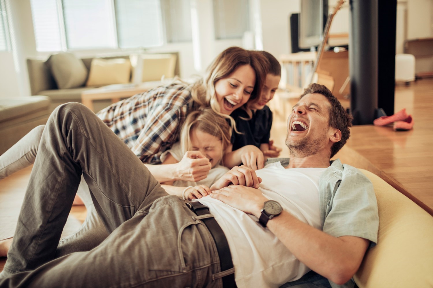 Family staying warm and cozy indoors during winter.