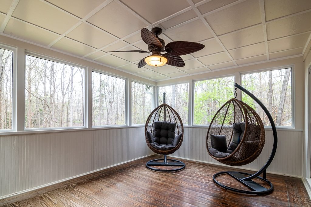 Ceiling fan installed in a room.