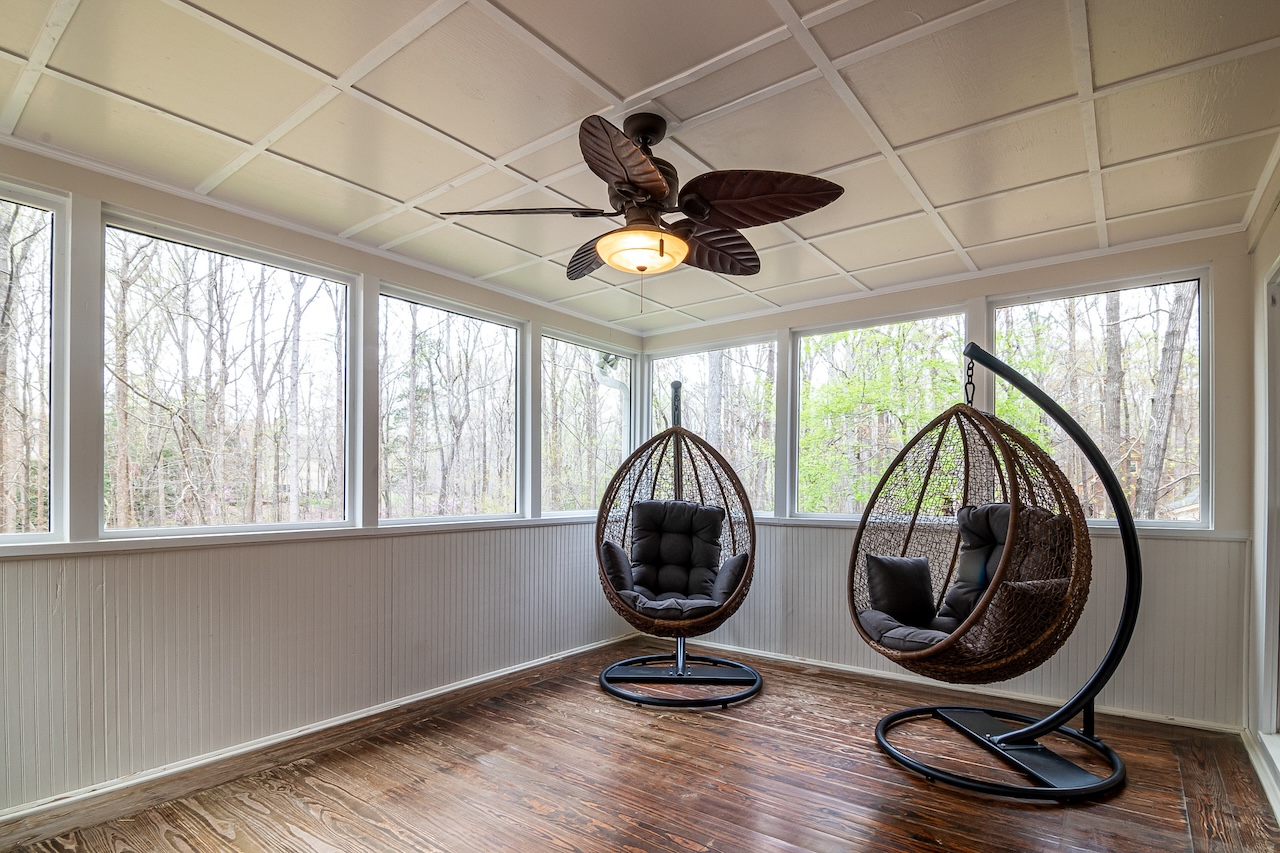 Ceiling fan installed in a room.