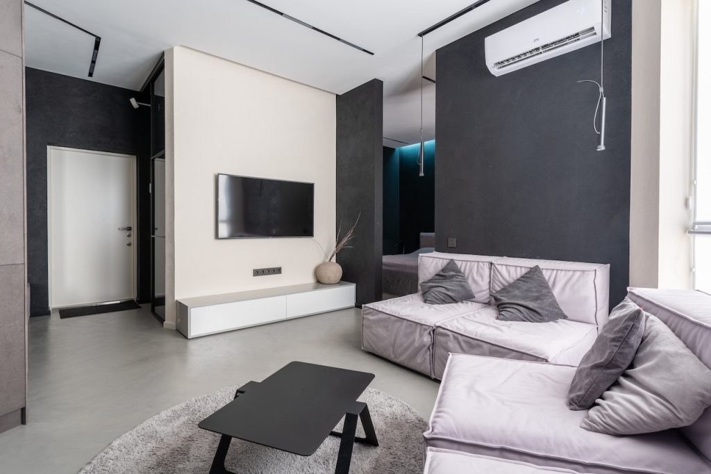 Living room with mini-split AC system.